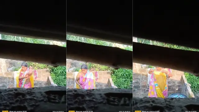 Desi bhabhi outdoor bath hidden camera viral video full