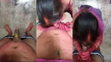 २०२१ में रंगीन होली मनाई जेठ और भाभी ने. भाभी ने जेठ के लंड को कलर से खेल के रंगीन किया और फिर चूसा इस हॉट सेक्स फिल्म में.